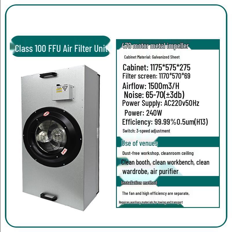 Industrial FFU Air Purifier - Cleanroom Laminar Flow Hood, Class 100/1000 Fan Filter Unit