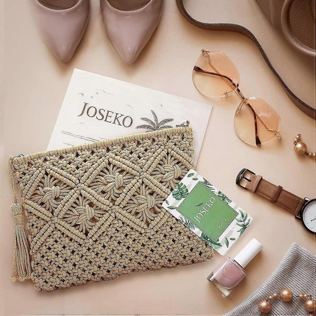 Straw Clutch Purse, Women Wristlet Clutch Handbag Envelope Bag Large Wallet Summer Beach Bag
