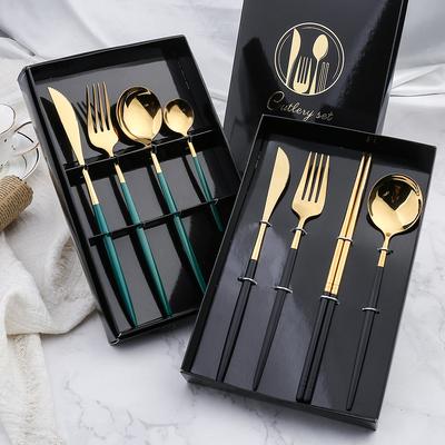 2PC/4PC Cutlery Set Stainless Steel Glossy Titanium Black Gold Cutlery Knife Fork Spoon Tea Spoon Set Kitchen Accessories