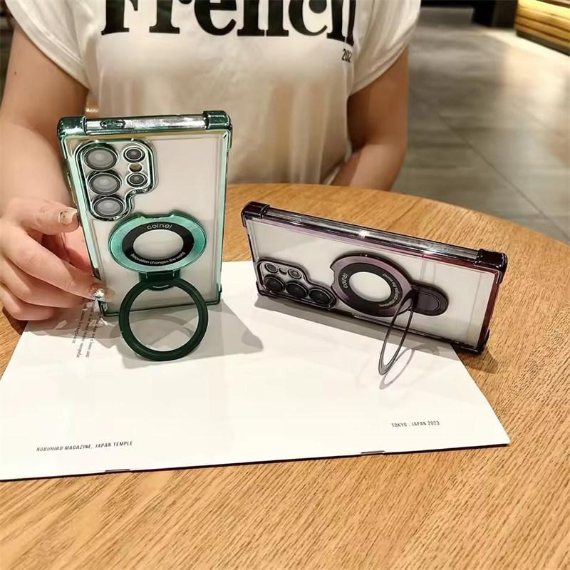 Magnetic for Magsafe Clear Phone Case For Samsung Galaxy S25 S24 S23 S22 Ultra Plus S22 Ring Holder Stand Wireless Charge Cover