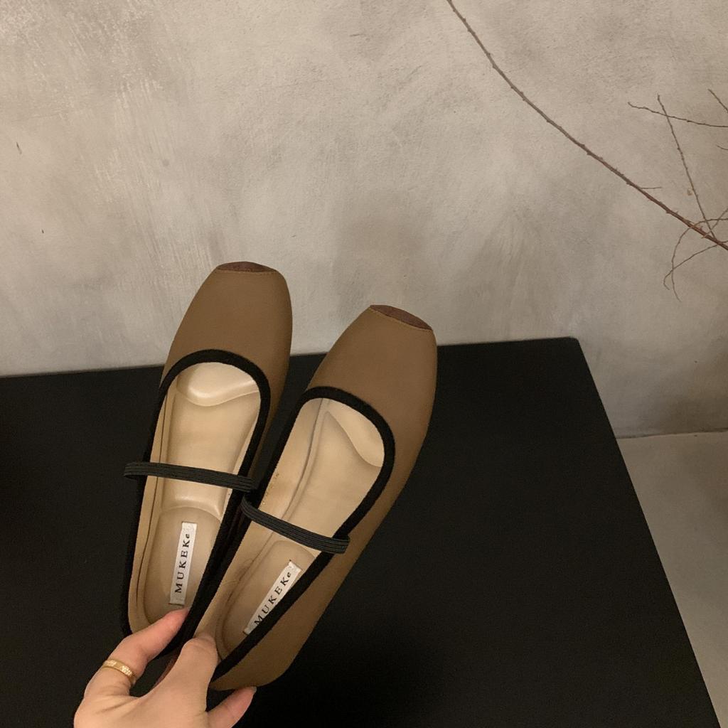 French Retro Simple Word with Square Head Shallow Mouth Single Shoes Women's 2025 Spring and Autumn New Lazy Flat Ballet Shoes