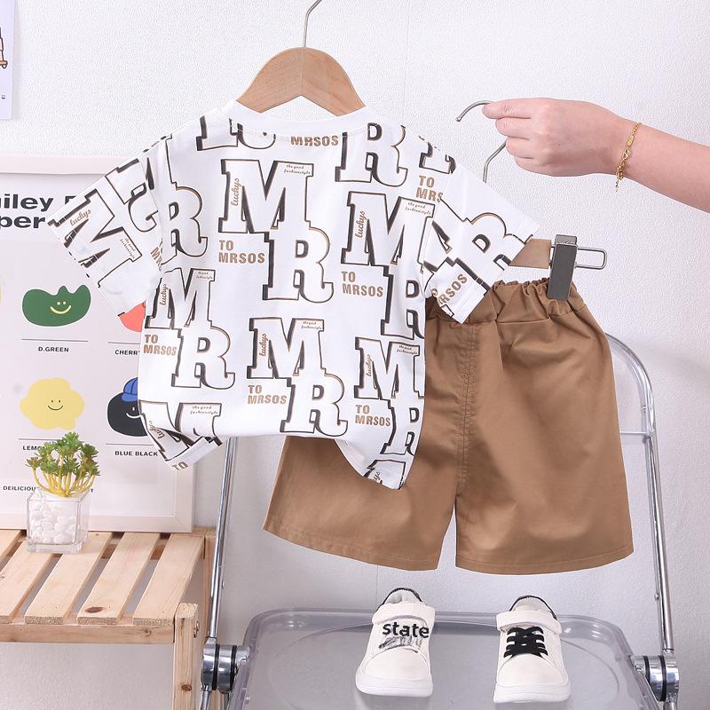 Korean Style Boys' Summer Two-Piece Suit - Short-Sleeved, Full Print for Small To Medium-Sized Kids