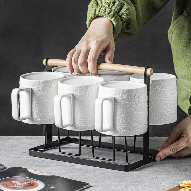 Cup Value Ceramic Light Luxury Rock Pattern Water Office Mark Couple Home Pair Matte Black And White