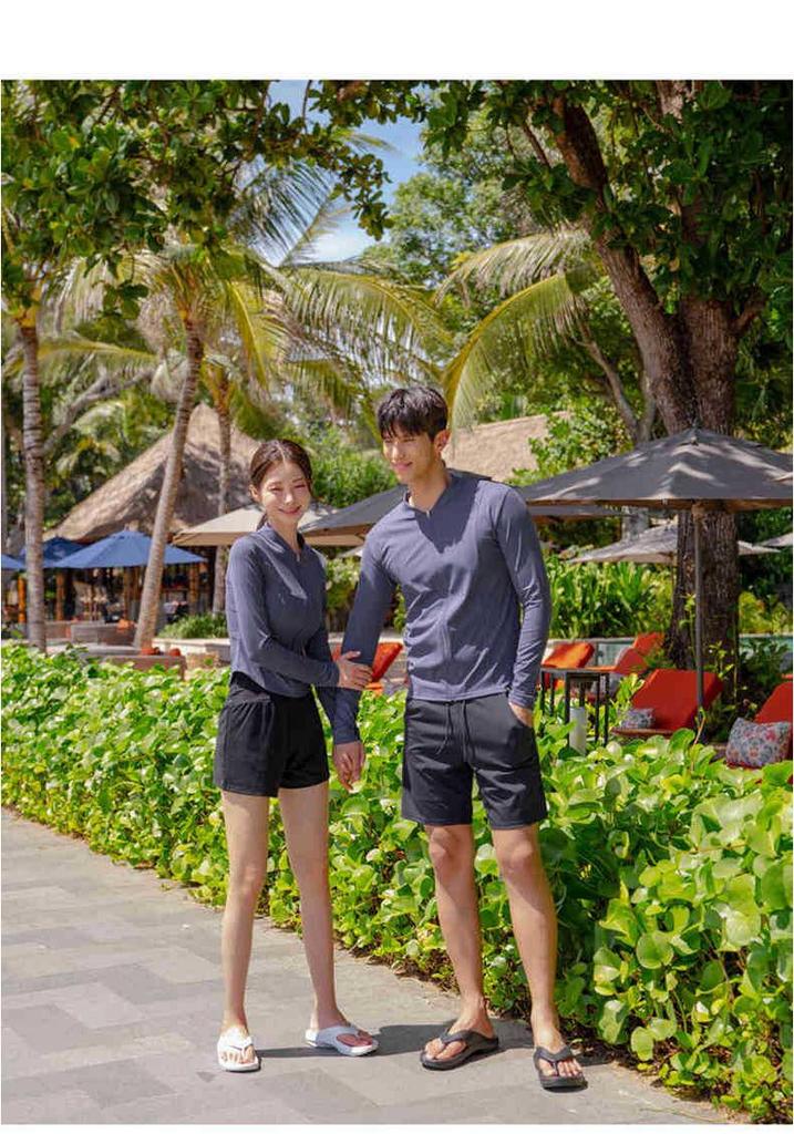 Women's Slim-Fit Three-Piece Swimsuit: Boy Shorts, Long-Sleeved Top, Tummy Concealing. Men's Two-Piece: Perfect for Couple Swimwear.