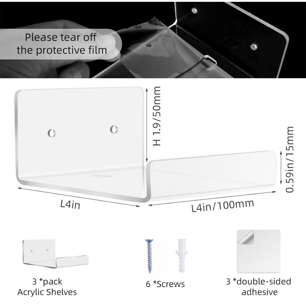 3Pc Acrylic Floating Shelves Wall Shelves Small Shelf Display Ledges Hanging Shelves For Smart Speaker Action