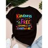 Plus Size Women's Crew Neck Short Sleeve T-Shirt, Oversized Fit With "Kindness Is Free Sprinkle It Everywhere" Inspirational Slogan Print, Casual Dai