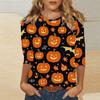 Dame Mote Casual Trekvartsermet Halloween Trykket Rund Hals Topp