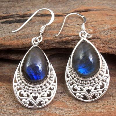 Orecchino in Labradorite Argento, Gioiello Fatto a Mano in Argento Sterling 925, Gioiello con Charm in Argento, Regalo per Lei, Orecchino da Donna