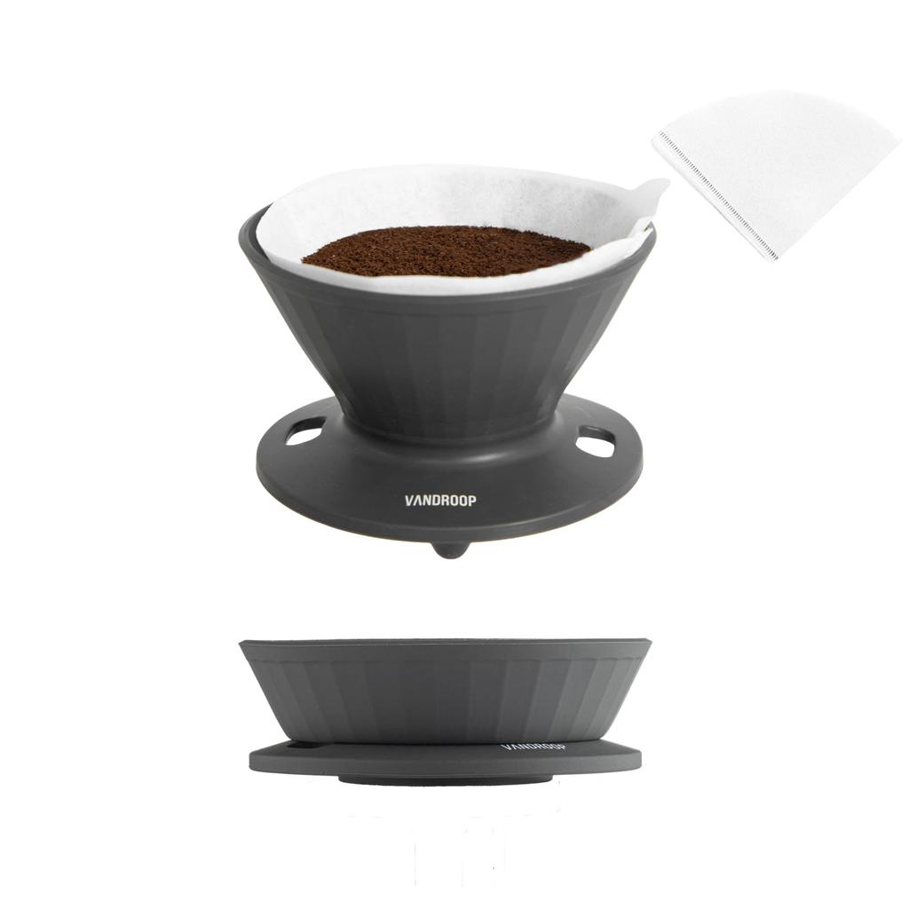 Vandroop Coffee Dripper Foldable Portable Coffee Hand Drip Easy To Carry Reusable Silicone (For 2-3 Cups) (Gray)