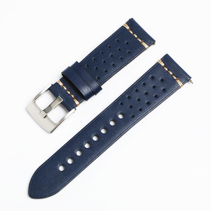 Men's Genuine Leather Watch Strap - Breathable Double-Sided Top Layer Cowhide with Interchangeable Ears