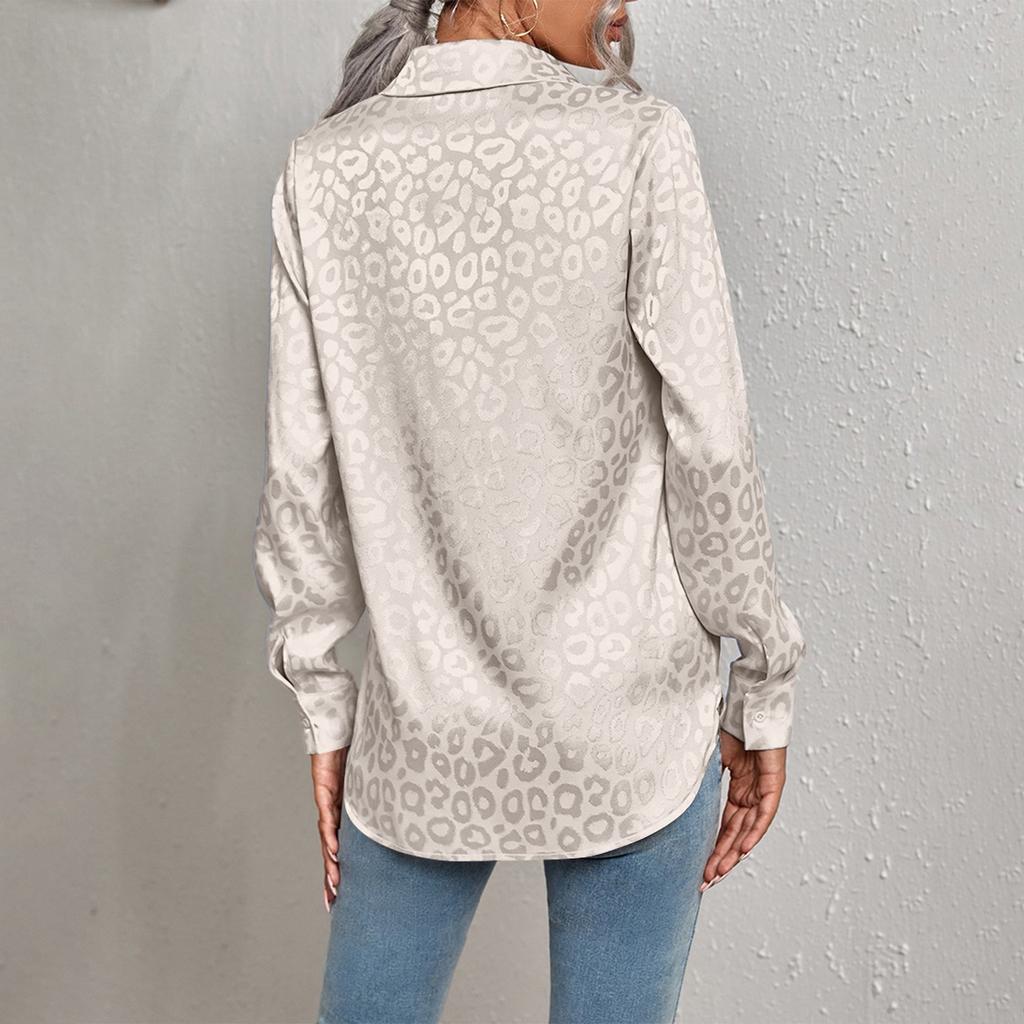 Women's Lapel Button,down Leopard Print Elegant  Long Sleeve Shirt