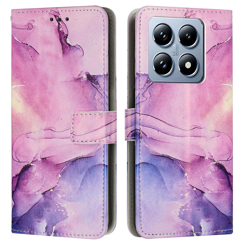 For Xiaomi 14T Stand Case Marble Pattern PU Leather Wallet Phone Cover with Wrist Strap