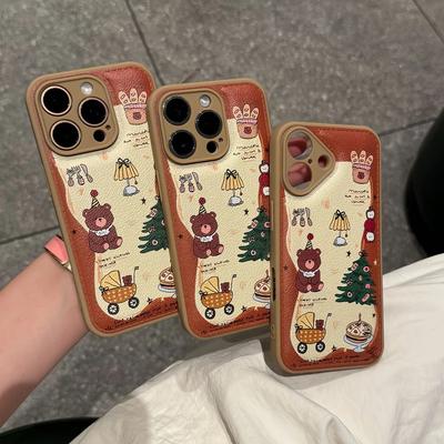 Cute Bear Christmas Tree for iPhone17Promax Mobile Phone Case Apple 16 Candy Air Cushion 15 Fine Holes 14