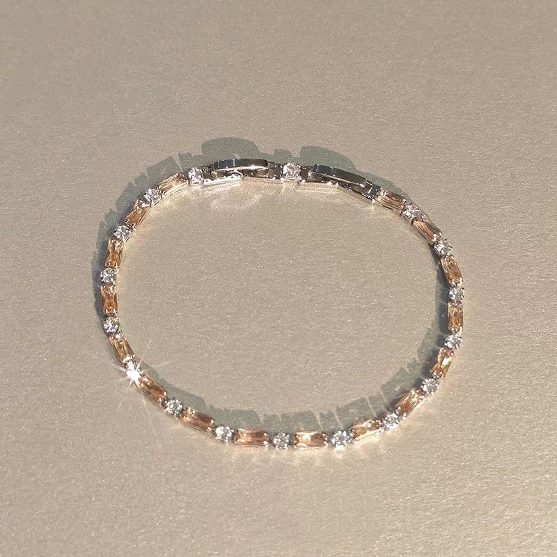 Shiny Colorful Crystal Bracelet for Women Sparkling Zircon Accent Chain Anti-allergy Jewelry for Night Out Party Birthday Gift
