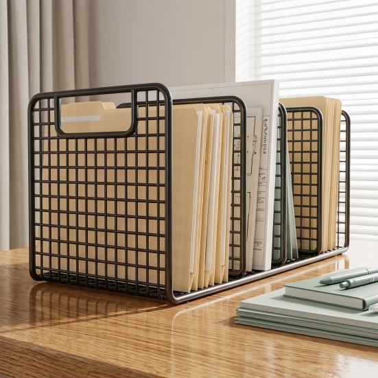 Iron Bookshelf with 4-Grid Organizer Thick Iron Anti-Rust Durable Book Storage Rack for Office Documents
