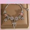 Pink Glass Bead Bracelet For Women With Butterfly Bow Pendant Gift For Travel Memories
