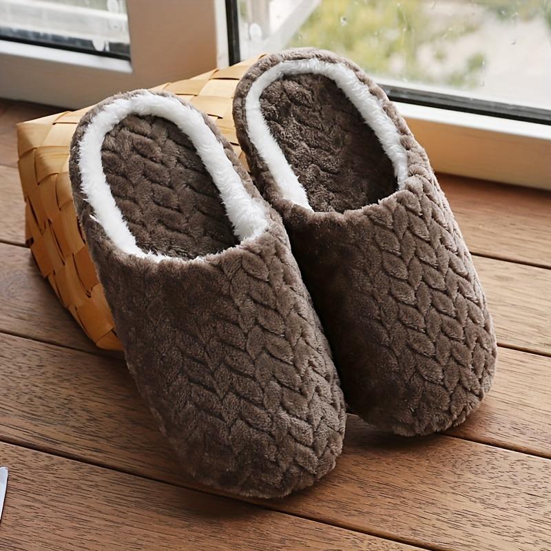 Solid Color Plush Winter Slippers, Closed Toe Soft Sole Slip On Shoes, Winter Warm Home Floor Slippers