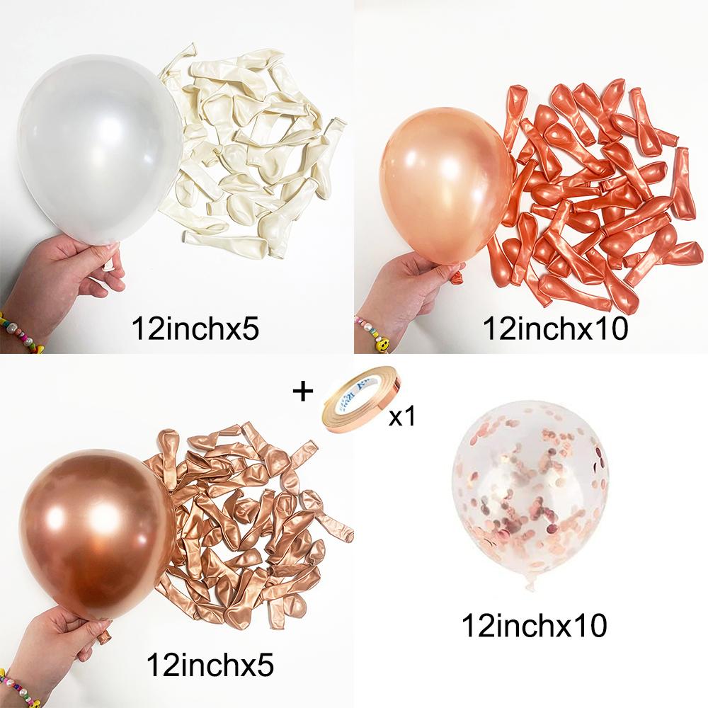 Pearl Rose Gold Latex Balloons Pearl White Metal Rose Gold Confetti Balloon Ribbon Wedding Bridal Shower Decor Birthday Globos