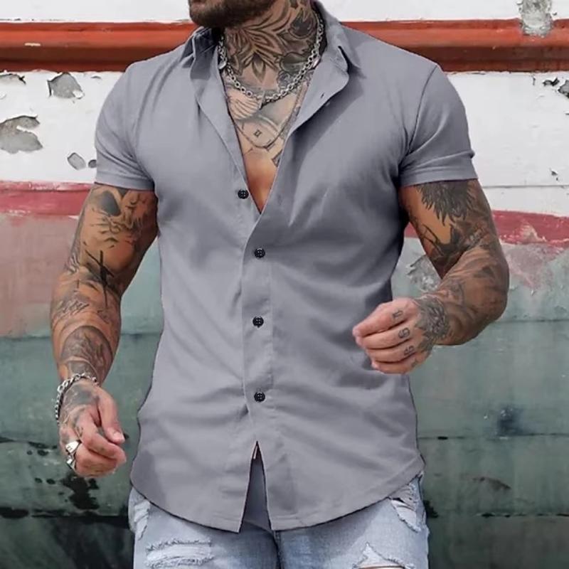 Camicia Casual da Uomo Semplice Estiva a Maniche Corte Colore Unico Giovanile Trendy Sportiva Stile Sottile