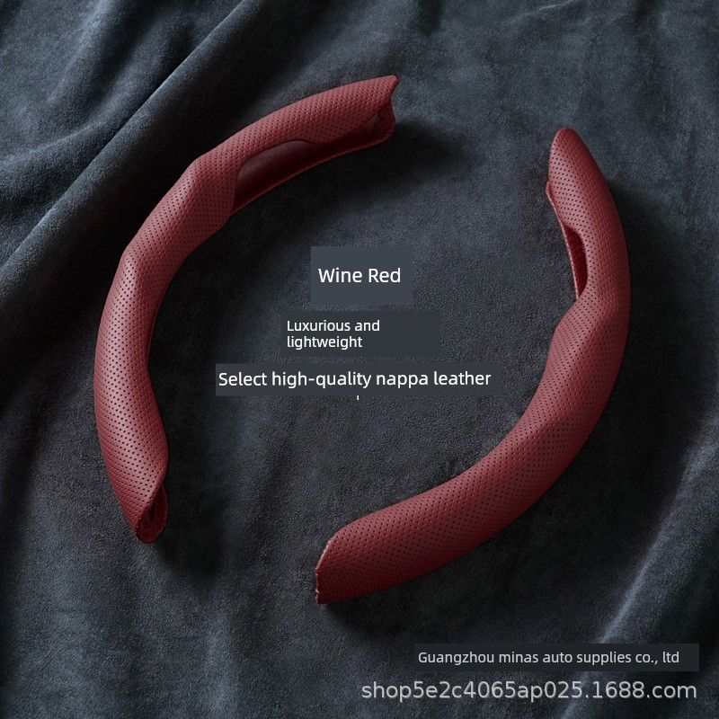 Car Steering Wheel Cover Round/D-Shaped Ultra-Thin Breathable Wear-Resistant Nappa Leather Handle Cover Non-Slip Sports Style Suitable for All Seasons