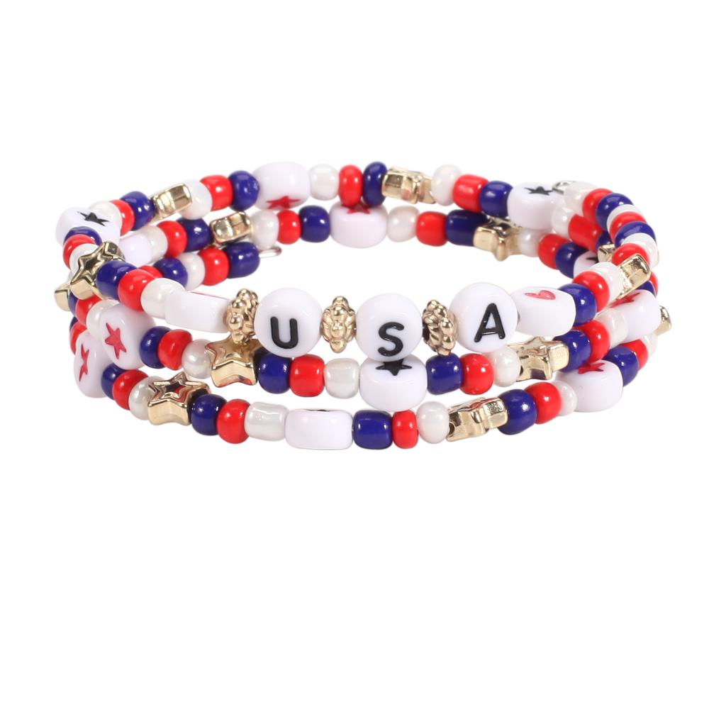Patriotic Bracelets 4th of July Beaded Stretch Bracelets for Women American Flag Charm Bracelets Independence Day Accessory
