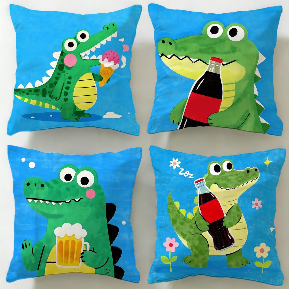 Jessica Chen Unisex Animal Cute Crocodile Cushion Cover Soft & Easy-Wash Pillow Case – Versatile For Couch, Bed, Travel And Office