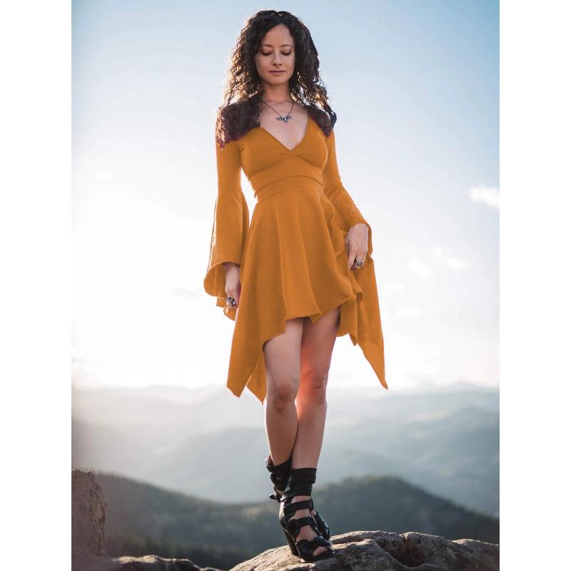 New Women's Sexy Deep Slim Fit Lotus Leaf Sleeves Irregular Dress Dress