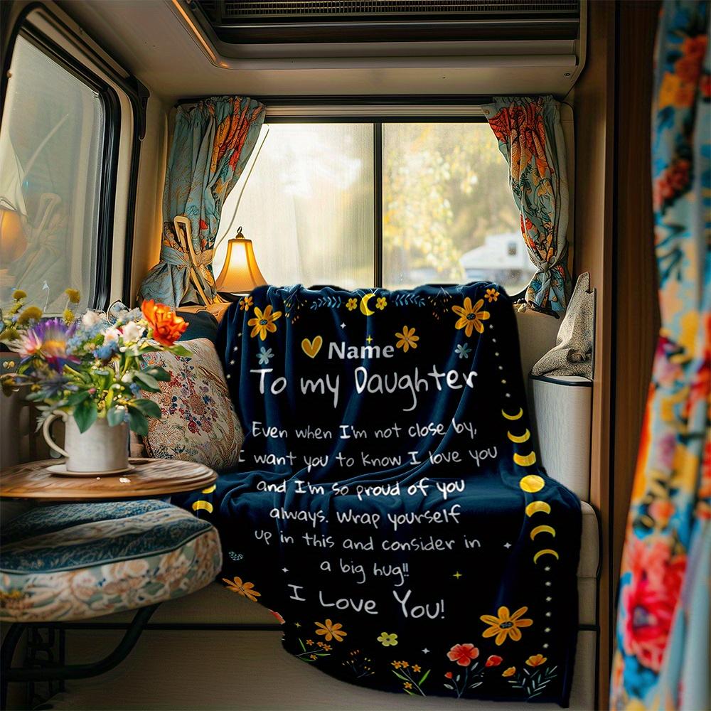 To My Daughter Blanket Personalized Name Soft Comfortable Stylish Blanket Car Blanket Perfect For Travel Camping Outdoor Home Suitable For All Seasons