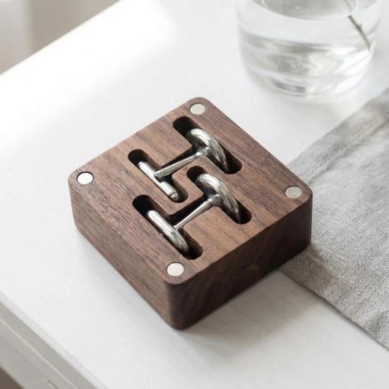 Walnut Cufflink Box, Solid Wood Magnetic Closure Storage Case for Men, Small Jewelry Organizer for Rings Necklace, Gift Box for Men