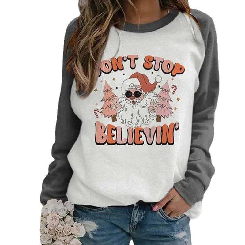 

Весенне-осенний женский свободный пуловер, толстовки с длинными рукавами и цифровой печатью, рождественский свитшот с круглым вырезом 6XL