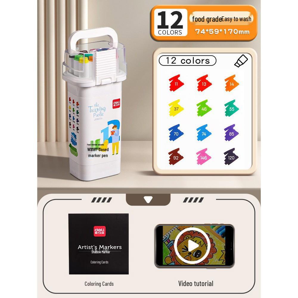 Deli Double-Headed Acrylic Marker Pen: Soft, Non-Toxic Brush for Primary School Art, Stackable & Opaque