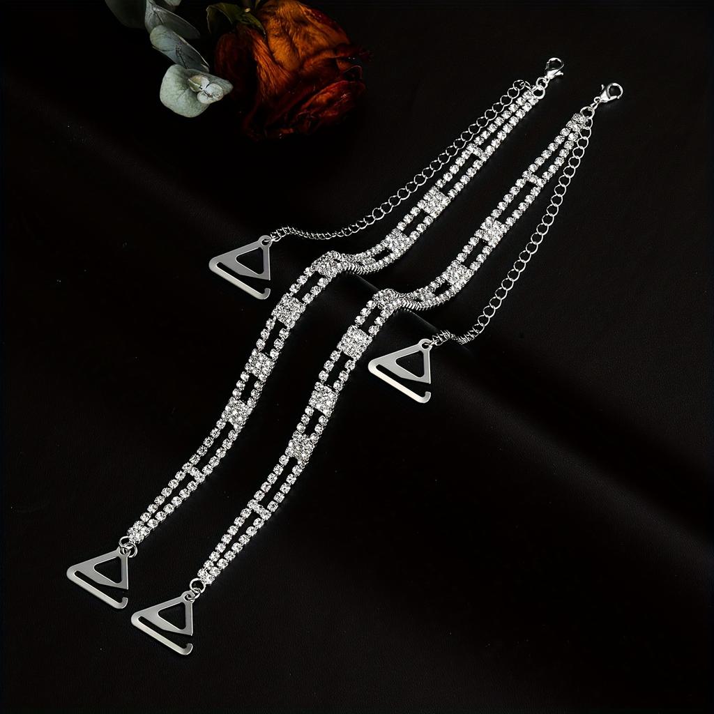 2PCS Rhinestone Metal Bra Strap,SparklingCrystalShoulder Strap, ConvertibleStrapless Accessory, Body Chain for One Shoulder Gift
