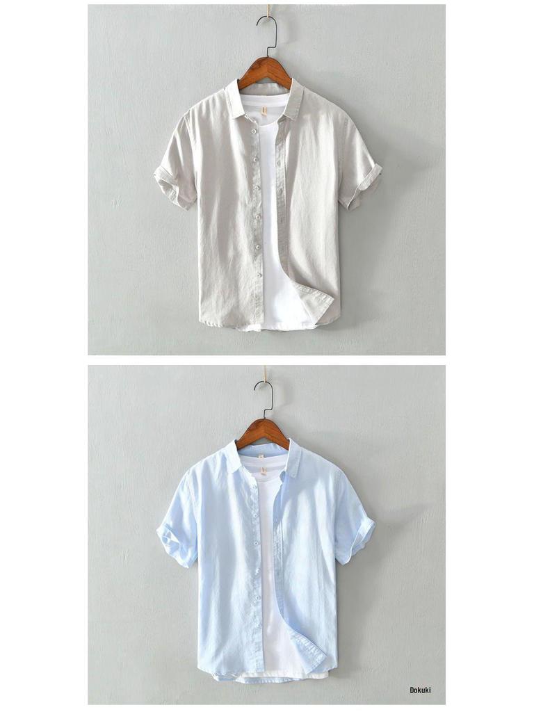 Men's Summer Loose Fit Basic Cotton-Linen Short Sleeve Shirt