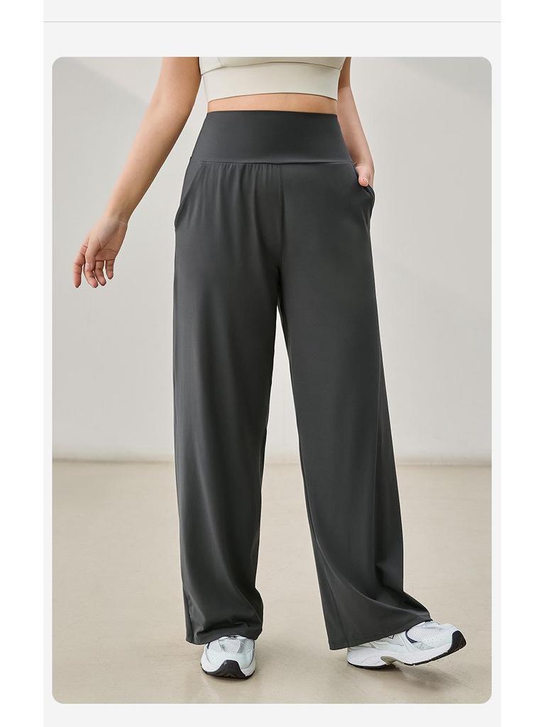 Calças Esportivas Femininas Plus Size de Cintura Alta com Controle da Barriga e Perna Larga para Emagrecimento, Secagem Rápida para Fitness - Outono Inverno