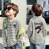 Boys' Striped Cotton Long-Sleeve T-Shirt - Trendy Spring/Autumn 2026 Patchwork Top, Medium/Large