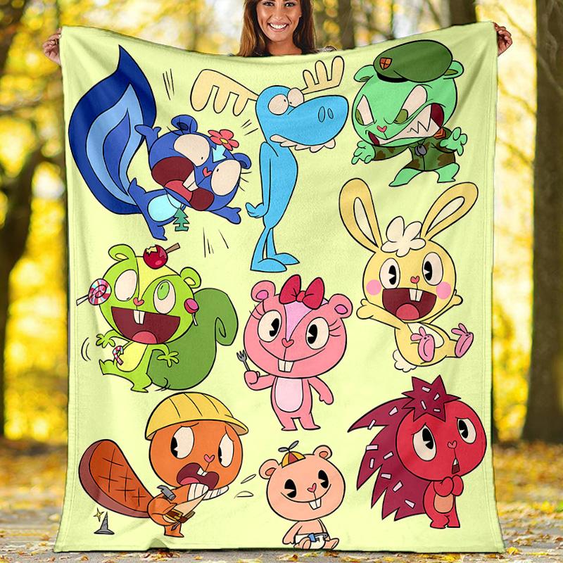 Happy Tree Friends4 printed throw blanket—lightweight,soft,warm;versatile blanket for all seasons—perfect as &air-conditioning throw,nap blanket