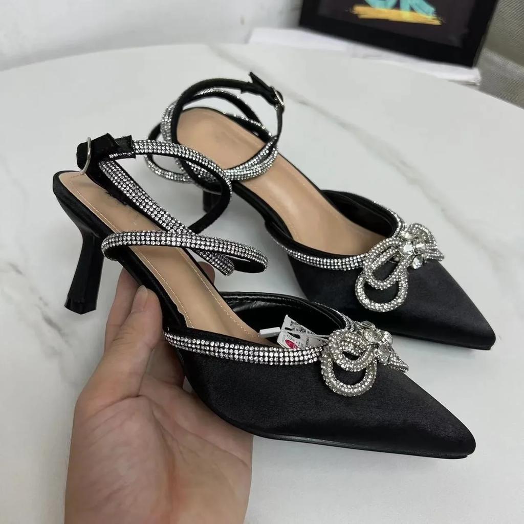 Fashion Diamond Chain Sandals Womens 2025 Party Women Pumps Sexy Pointed Toe Wedding Bridal Stilettos Summer 6cm High Heels Shoes