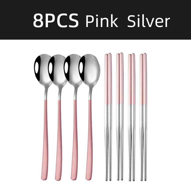 

Набор столовых приборов из палочек для еды и ложек, многоразовые палочки для суши из нержавеющей стали с противоскользящим покрытием, набор столовых приборов для супа