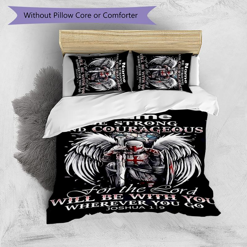 3pcs Custom Name Cartoon Knights Templar Bedding Set Duvet Cover Closure Includes 1 Duvet Cover & 2 Pillowcases for All Seasons Bedroom Decor