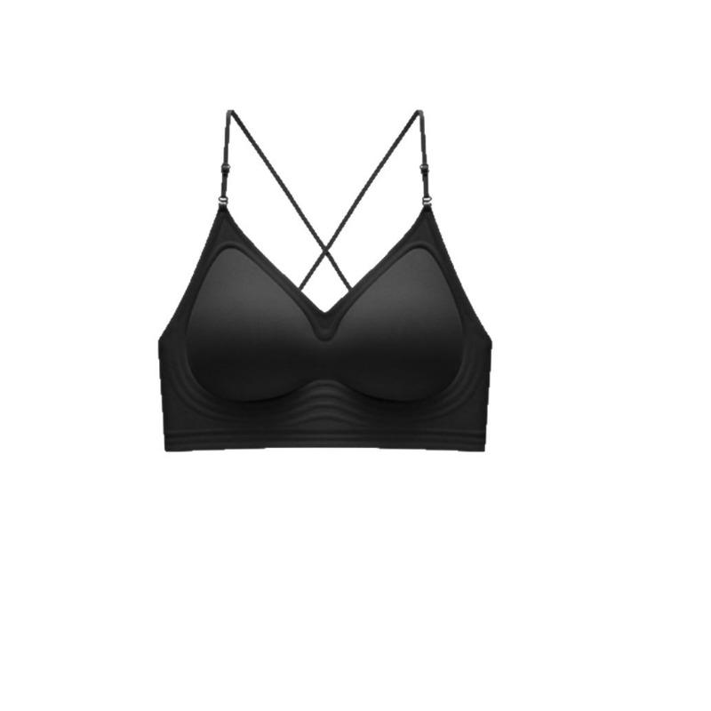 Black Seamless Cross Back Bra with Adjustable Thin Straps