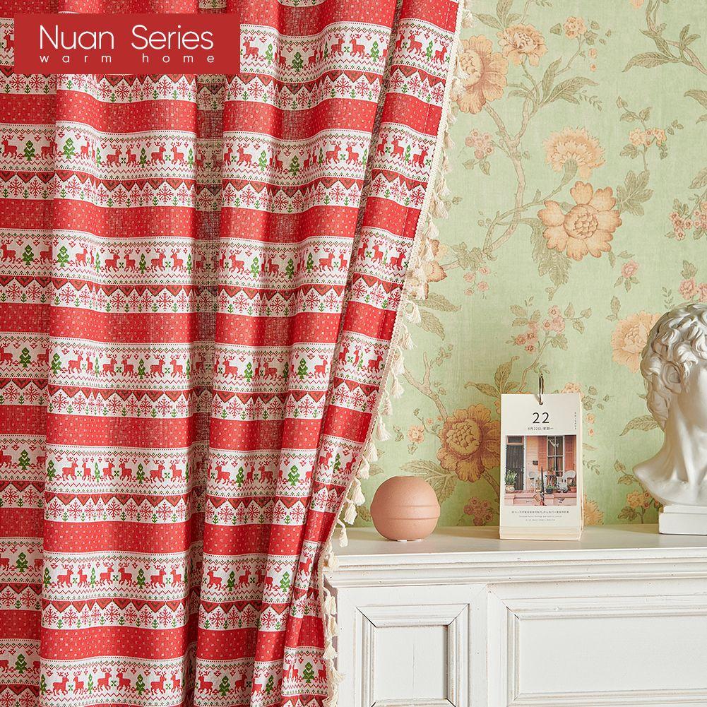 1PC Nuan Series Fashionable and Versatile Bohemian Style Cotton and Linen Comfortable Tassel Curtains for Small Windows Balcony