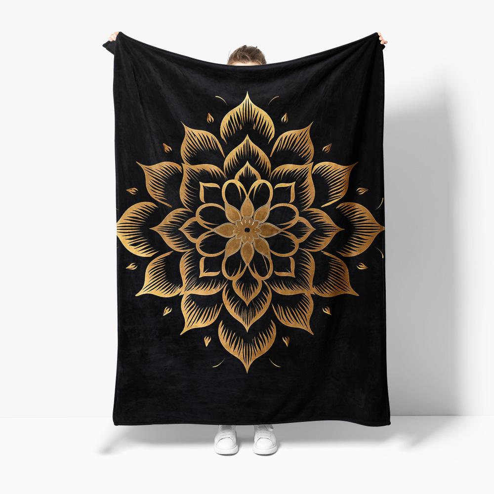 Boho Mandala Fleece Blanket - Geometric Pattern Throw Blanket - Floral Print Decorative Sofa Cover for Living Room Bedroom 75x90cm