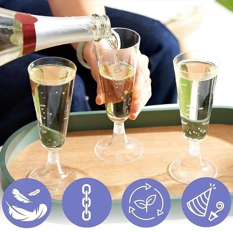 25Pcs Champagne Cups Disposable Plastic Goblet Clear Cocktail Cups Wine Cup Wedding Toasting Party Bar Home Drinkware Supplies