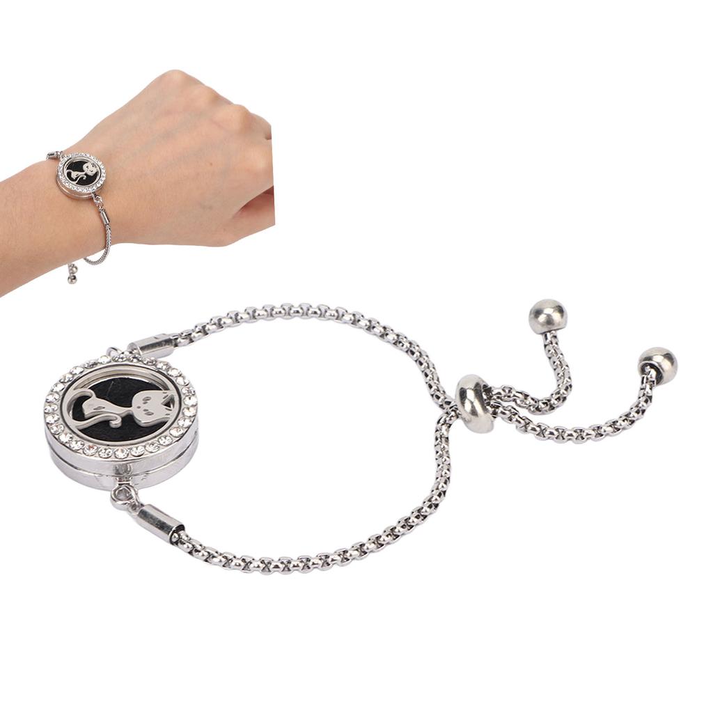 Bracelet Diffuseur d'Huiles Essentielles Acier Inoxydable Médaillon d'Aromathérapie Bracelet Réglable pour Femmes Filles