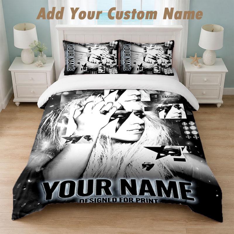 Bedding Set 1 Duvet Cover 2 Pillowcases Lady Gaga Print Soft Bed Linen Bedroom Decor