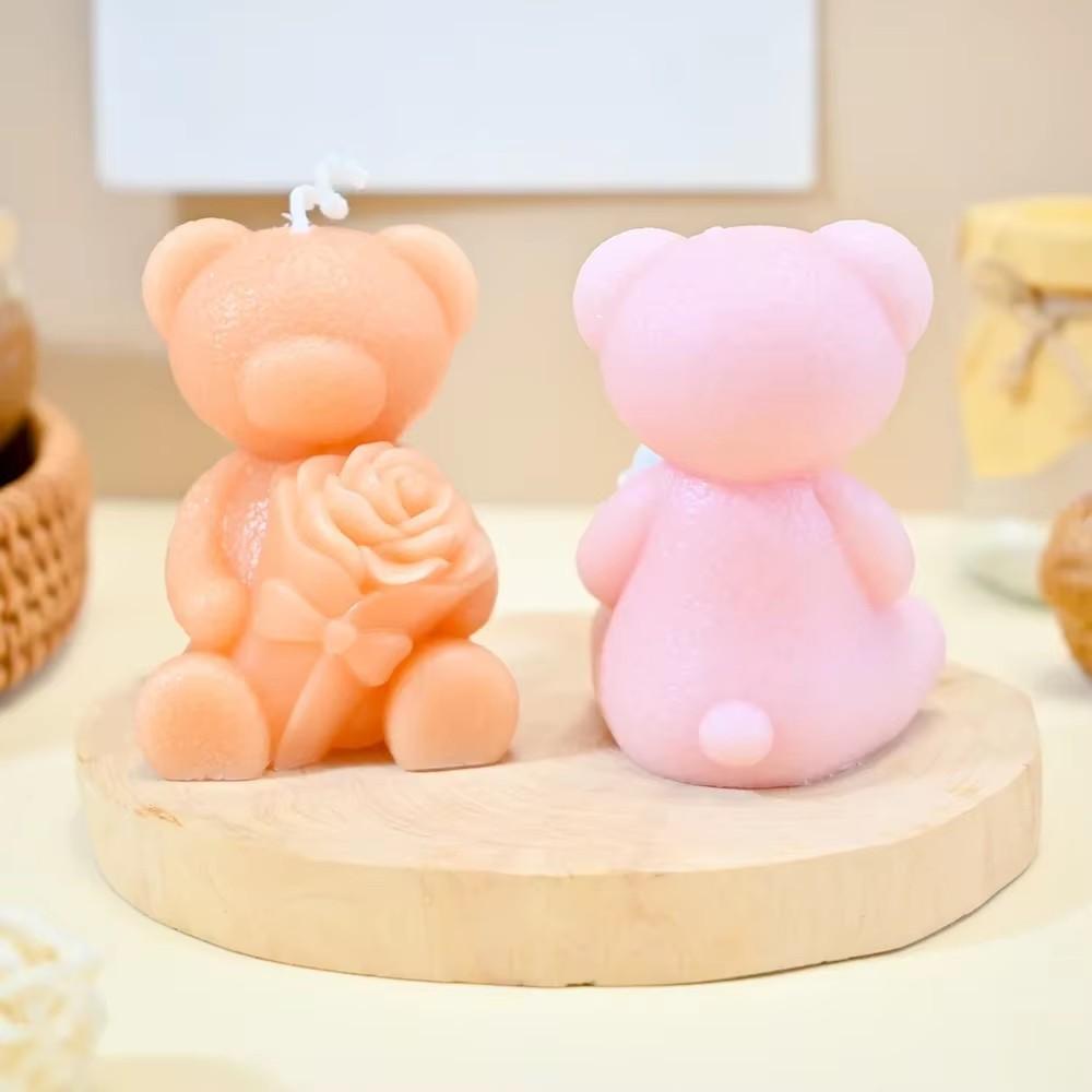 Hold Rose Rabbit Silicone Candle Molds Heart Teddy Bear Resin Moulds Valentine’s Day Gifts Animal Bunny Gypsum Wedding Decor