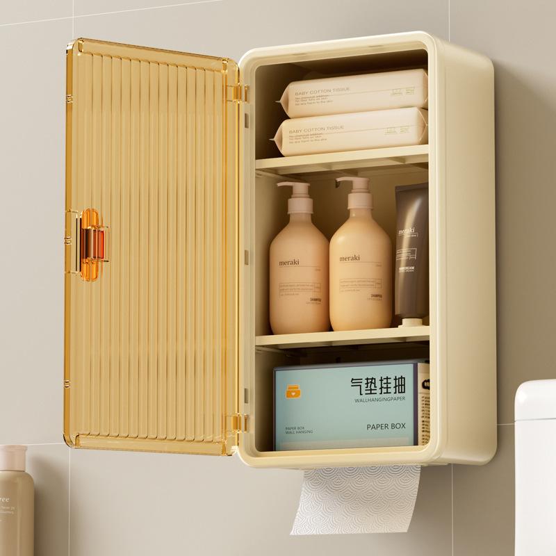 Multifunctional Household Wall-mounted Punch-free Flat Door Tissue Box Bathroom Storage Box Tissue Box Bathroom Transparent Wall-mounted Paper Box