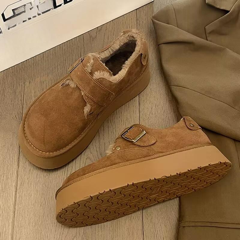 

Замшевые меховые женские ботинки на платформе, зимние ботинки на плоской подошве, лоферы, брендовые плюшевые теплые хлопковые туфли на среднем каблуке, модная мода, удобные туфли Botas Mujer 35