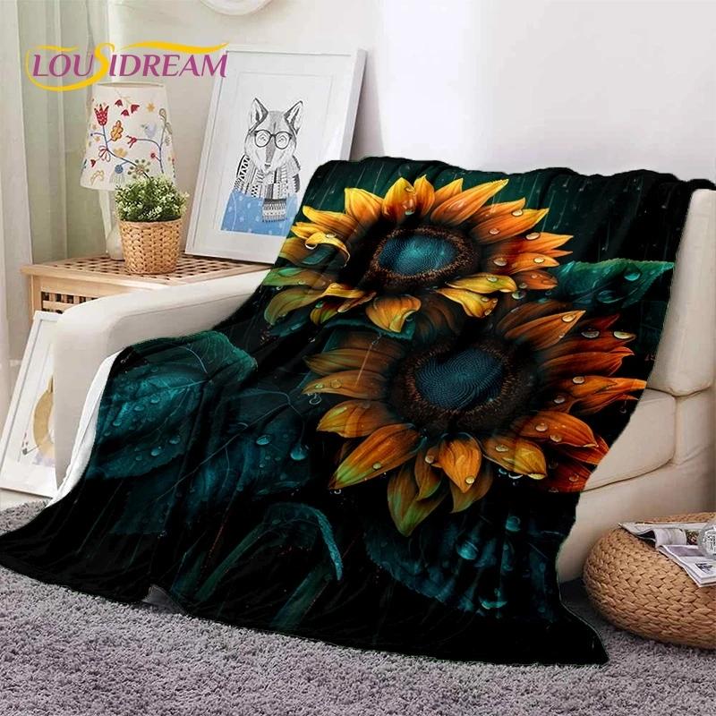 Traum Sonnenblumen Nordische Gänseblümchen Weiche Flanelldecke für Bett Schlafzimmer Sofa Picknick, Tagesdecke zum Zudecken Outdoor Freizeit Nickerchen Geschenk