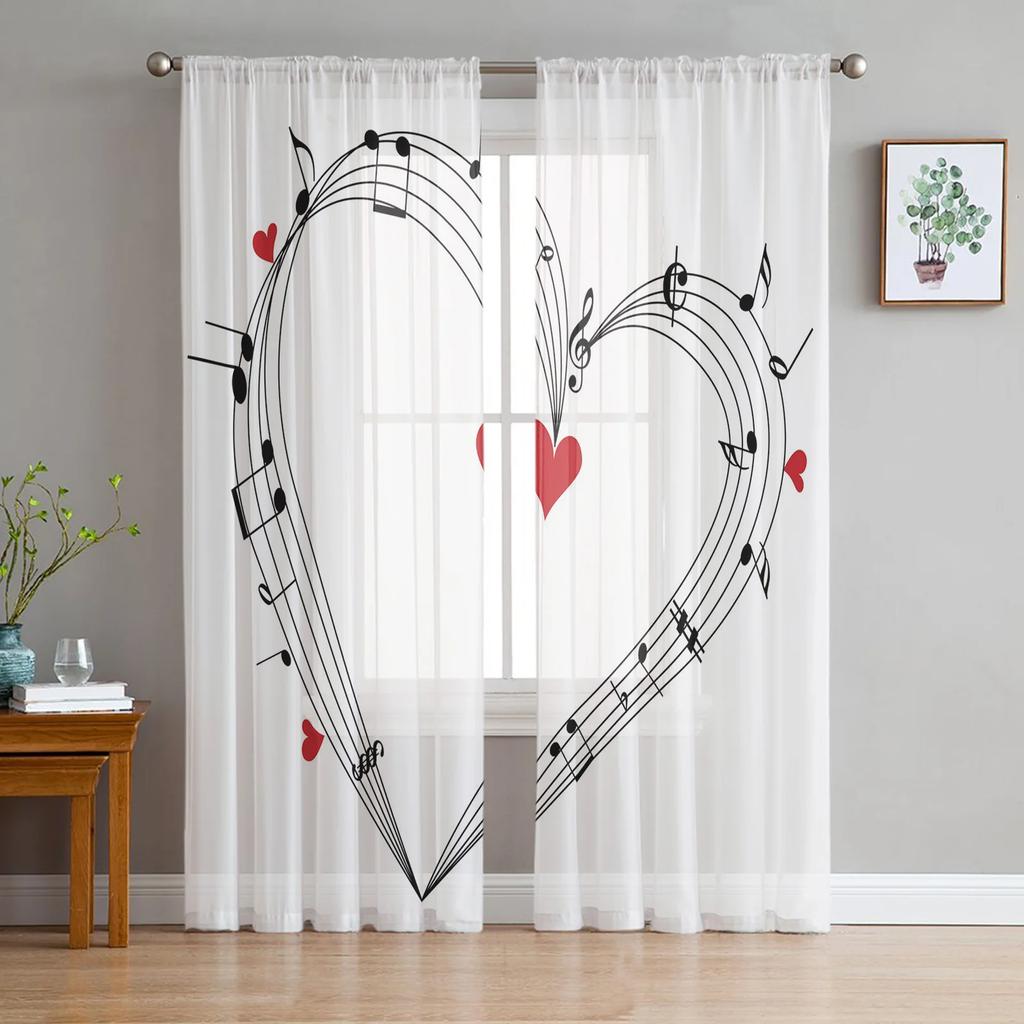 Music Notes Sheet Vintage Sheer Curtains for Bedroom Living Room Decoration Window Curtain Kitchen Tulle Voile Organza Drapes